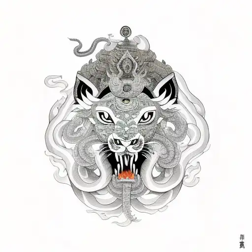 Hindu Lion Chest Crushing A Snake