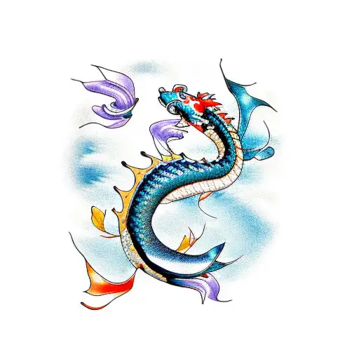 Dragon And Koi Fish And Japanese Clouds Whole Sleeve