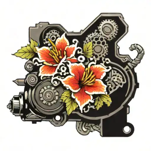 Create A Detailed Engine Motor With Intricate Japanese Floral Patterns
