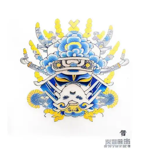Blue And Yellow Geisha Flower Samurai