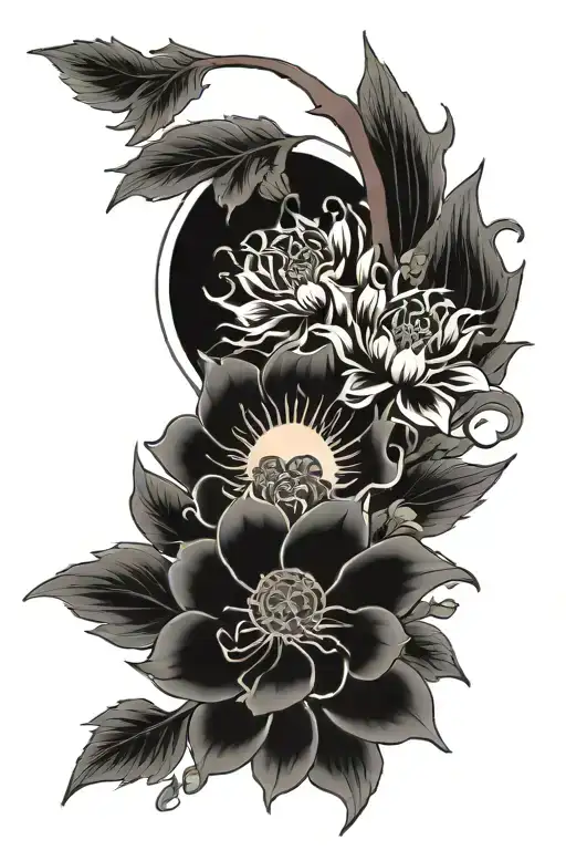 Flowers With Moon And Sun