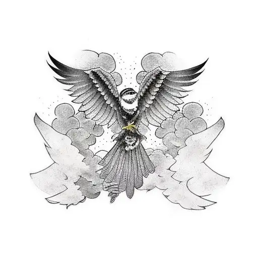 Raven With Wings Spread And Beak Open