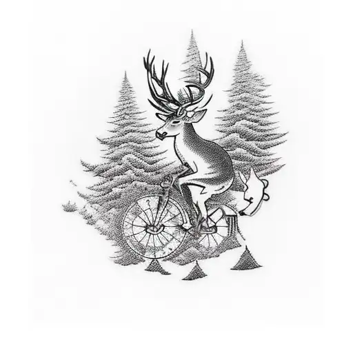 A Majestic Deer Riding A Vintage Bicycle Through A Mystical Forest