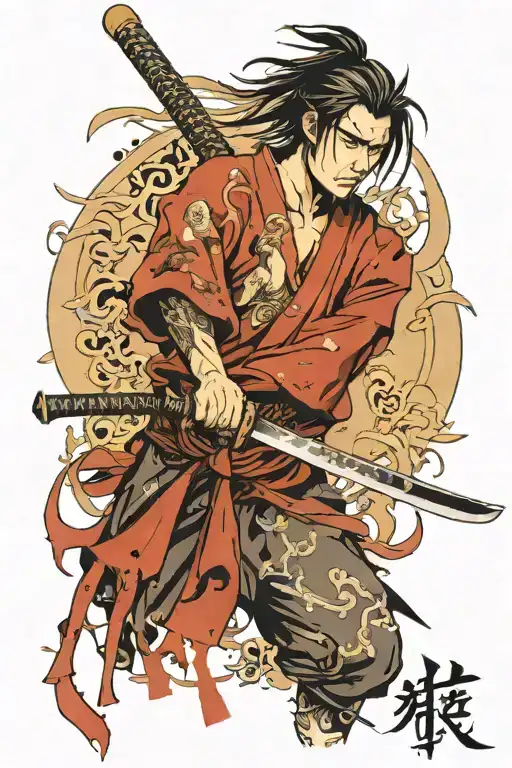 Japanese Writing For Brother With A Katana Through It With Blood