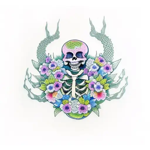 Skeleton Praying With Flowers