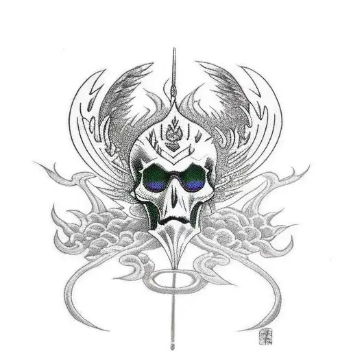 Phoenix With Skulls And Flames