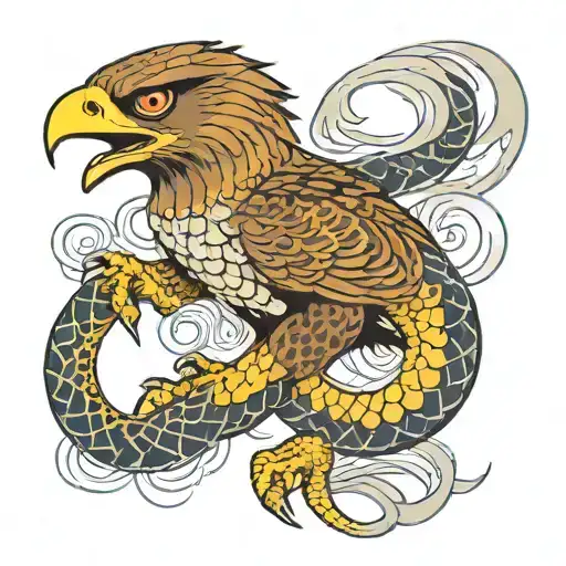 Hawk Fighting A Snake