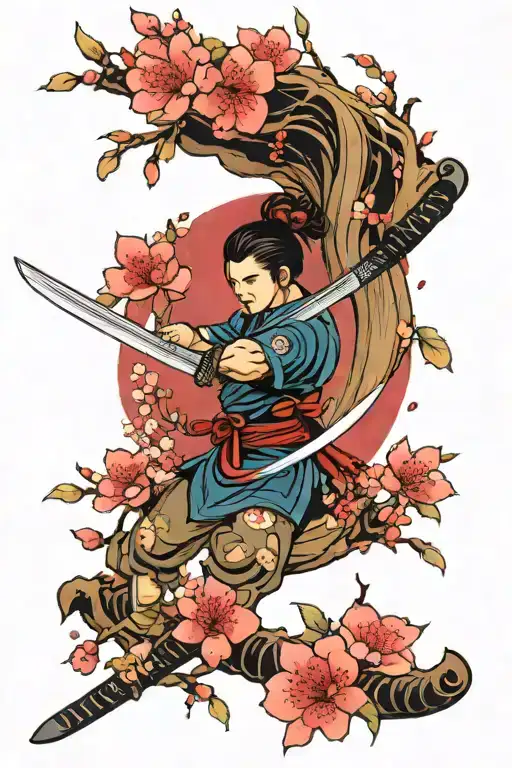 Cherry Blossom And Katana Sword
