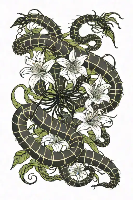 Spider Lilies With A Centipede In Color