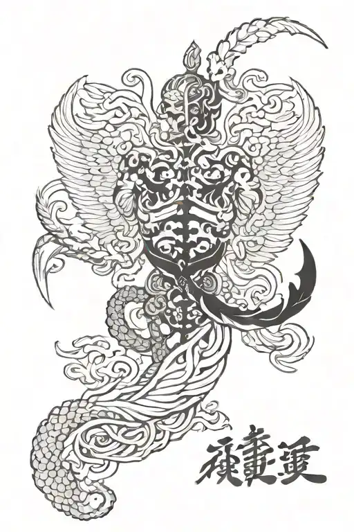 Caduceus On The Back Male Boddy Running On The Spine