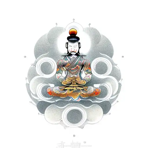 A Meditating Figure Surrounded By Musical Instruments And Crime Story Book Covers