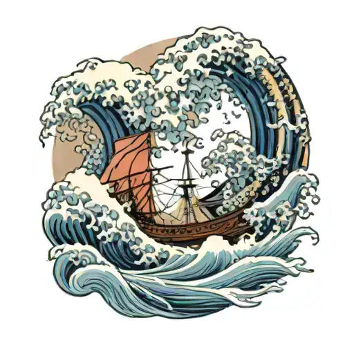 Great Wave Kanagawa Ship And Kraken
