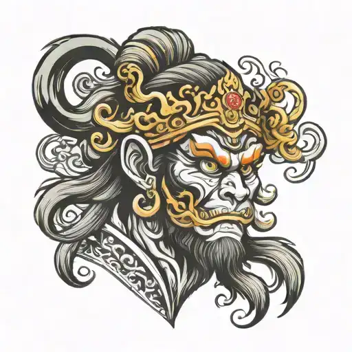 Sun Vukong Monkey King Only Face For Tattoo Design