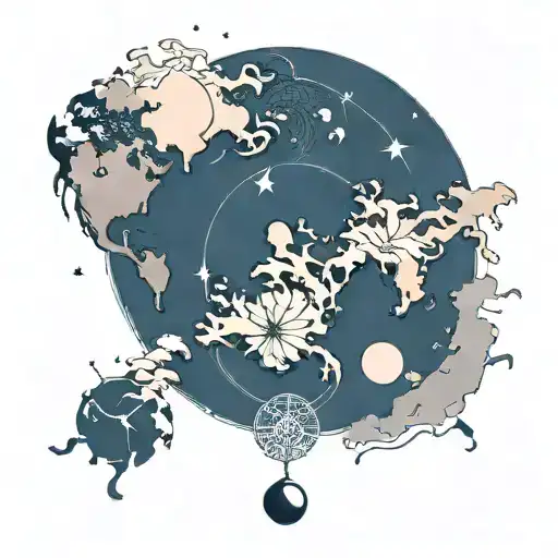 Simple World Map North And South Sun Moon