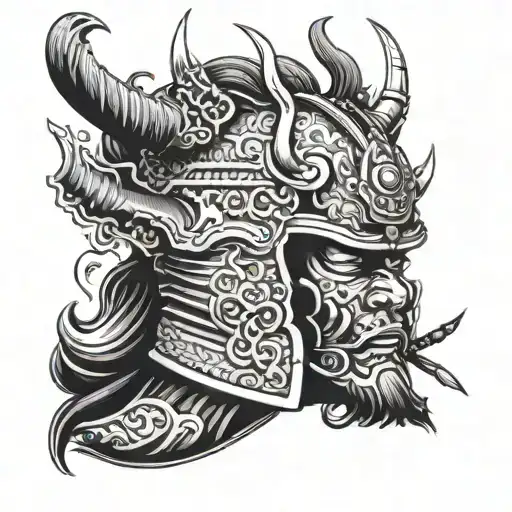 Samurai Helmet Engulfed In Flames