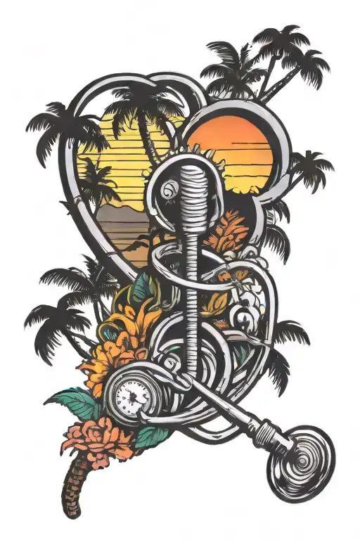 Incorporate A Stethoscope Into A Design With Palm Trees And A Sunset