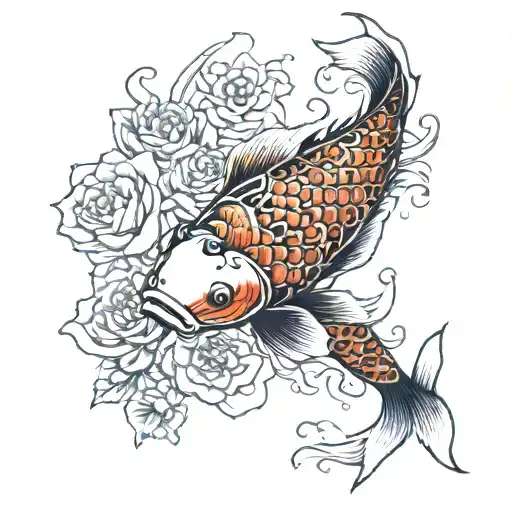 A Koi Fish Surrounded By A Flower Engulfed In Human Ribs