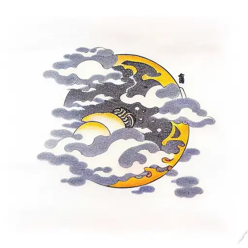 Moon With Clouds Japanese Style