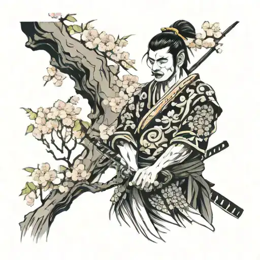 Samurai With Japanese Cherry Blossom Tree