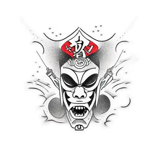 Jepang Mask Tatto With Katana