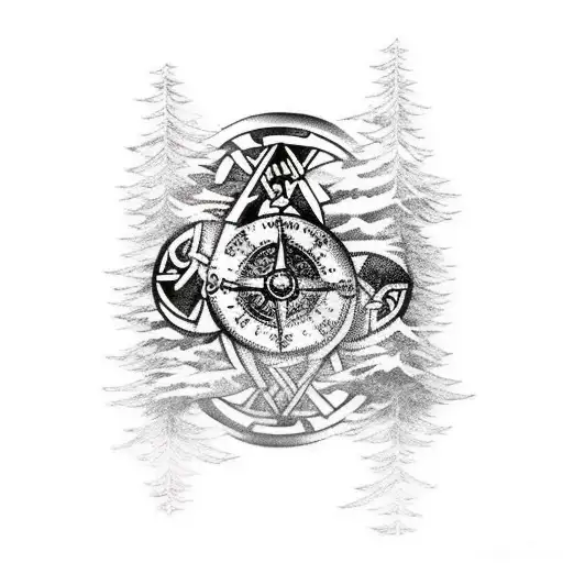 A Viking Wayfinder Compass Surrounded By Ravens Perched On Branches Of A Mystical Tree