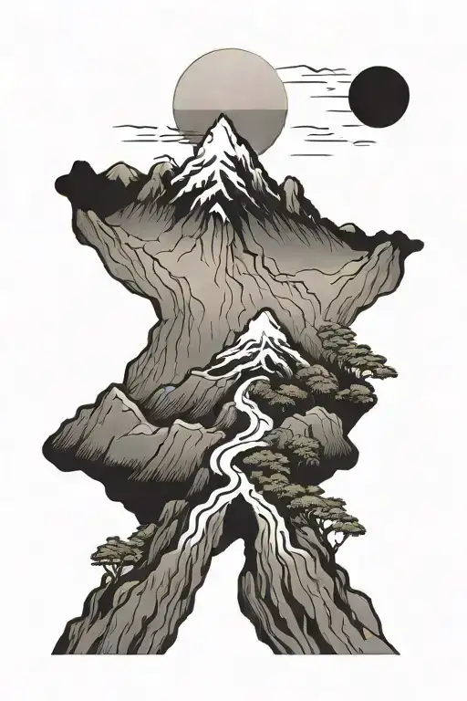 A Minimalist Tattoo Of A Mountain Peak With A Hiking Trail Winding Up To The Top