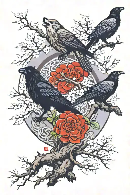A Wolf And A Raven Are Near A Tree