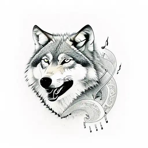 Wolf Fused With Music Chords