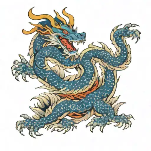 Japanese Dragon Protecting Mother With Two Kids
