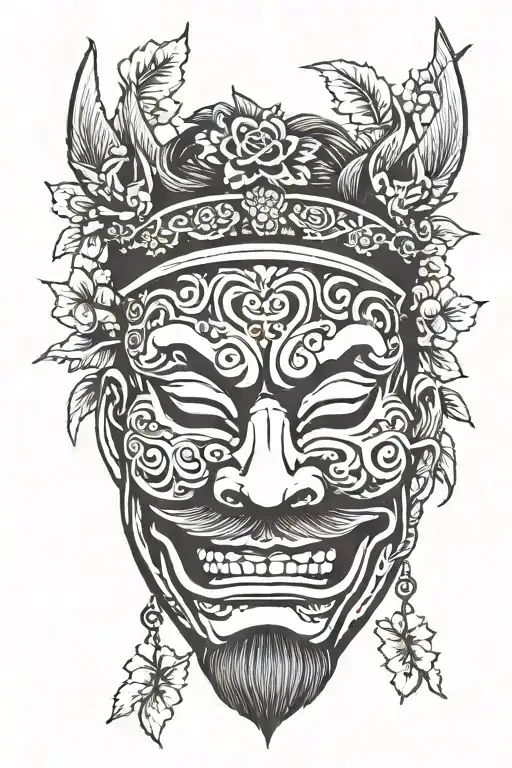 Antique Comedy Mask With Laurel Wreath Crown