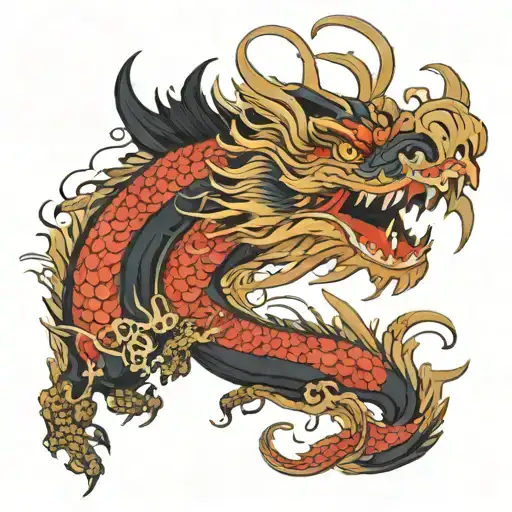 Japanese Dragon With The Head Of A Crow Flying