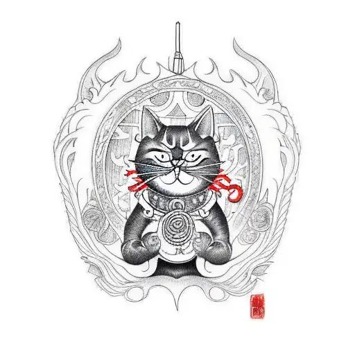 Cat With Oni Mask