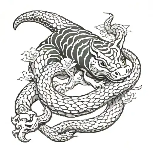 A Snake Coiled Around A Pig