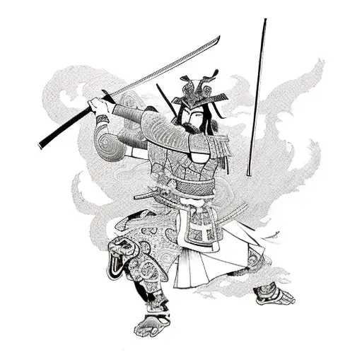 A Samurai Battling A Mythical Creature From Greek Mythology In A New-school Style
