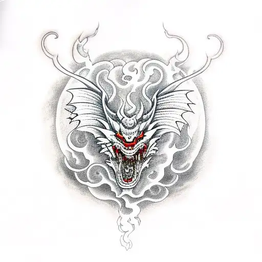 Temple Burning And The Flames Coated With Thunder Which Forms A Dragon Head