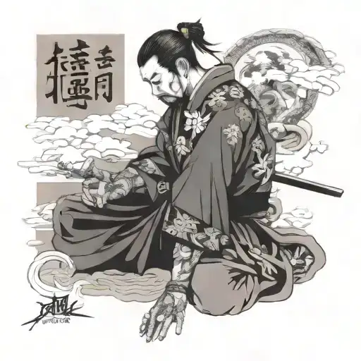 Slient Samurai Meditation Pose Surrounded