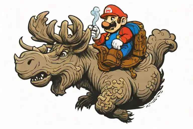 Super Mario Riding A Moose And Smoking A Blunt