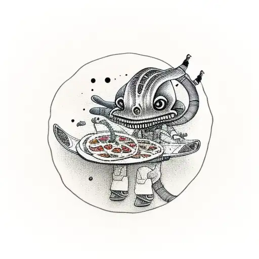 Alien On Skateboard Eating Pizza