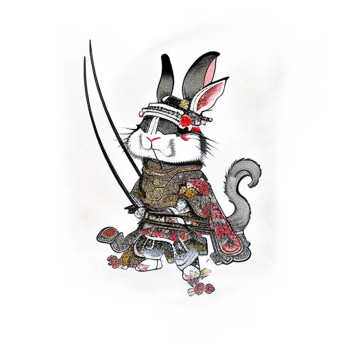The Samurai Rabbit Yojimbo Usagi Stands After A Battle Under A Cherry Blossom Tree