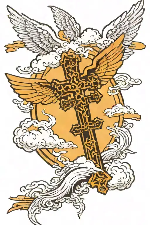 Cross With Wings And Cloud Background