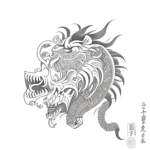 Lion Head Biting Skull