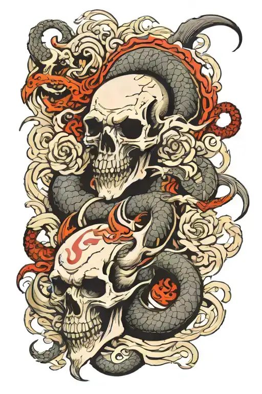 Dragon Skull Leg Sleeve Tattoo Design