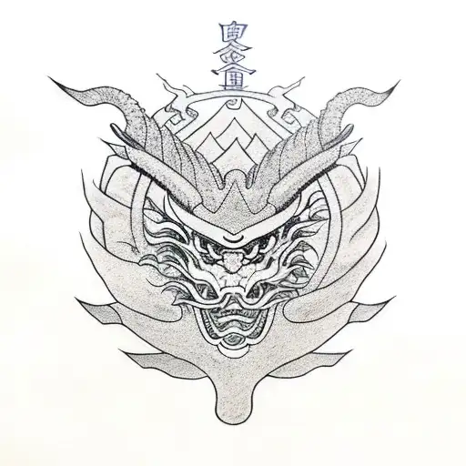 Dragon And A Samurai Warrior And A Temple