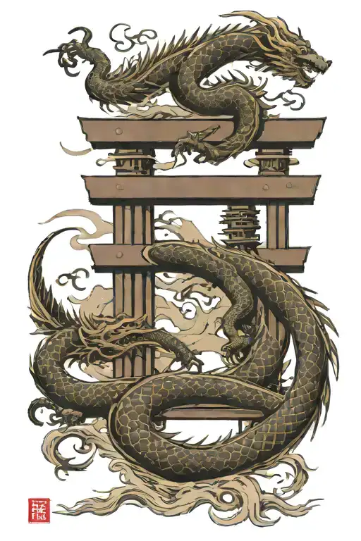 Torii Gate And Dragon