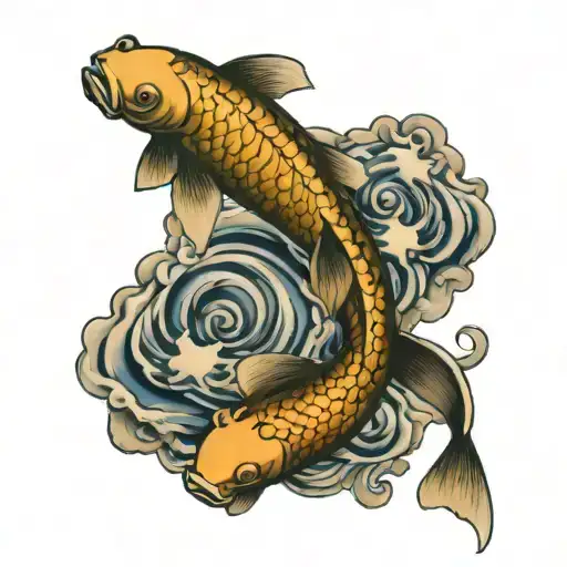 I Need A Tattoo Of 2 Koi Fish Swimming Around A Gate