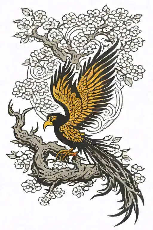 Phoenix Rising From A Tree Intertwined