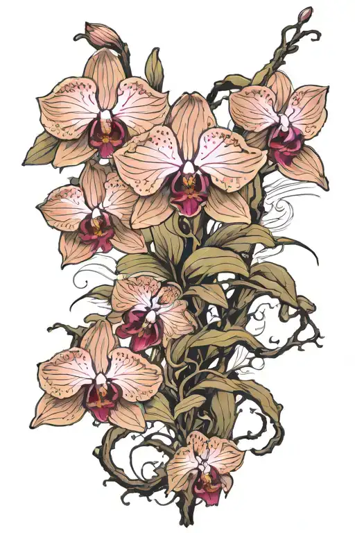 Orchid With Leaves And Roots Spreading