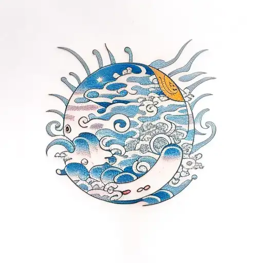 Ocean Boat Flowers Moon