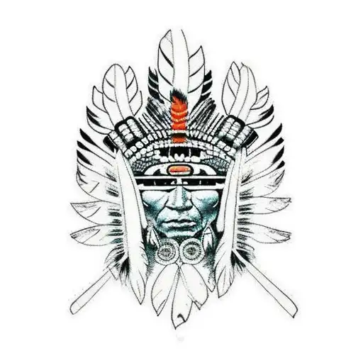 Native American Feathers Joining Fire With Totem Pole