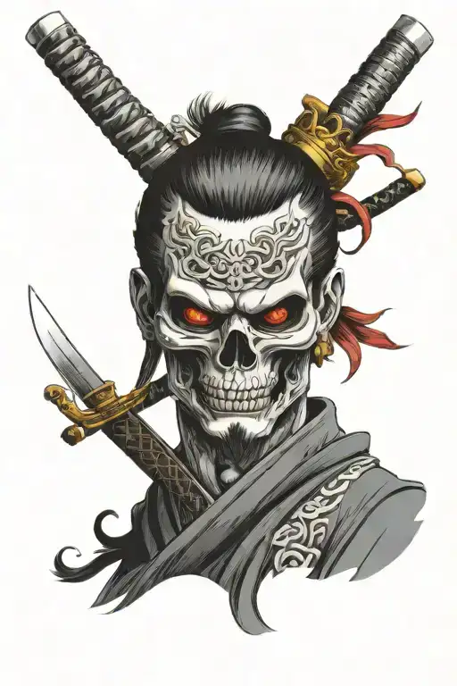 Samurai Head Skull Katana In Head